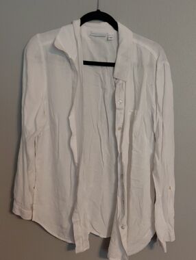 Susan Graver White Casual Button-Down Shirt